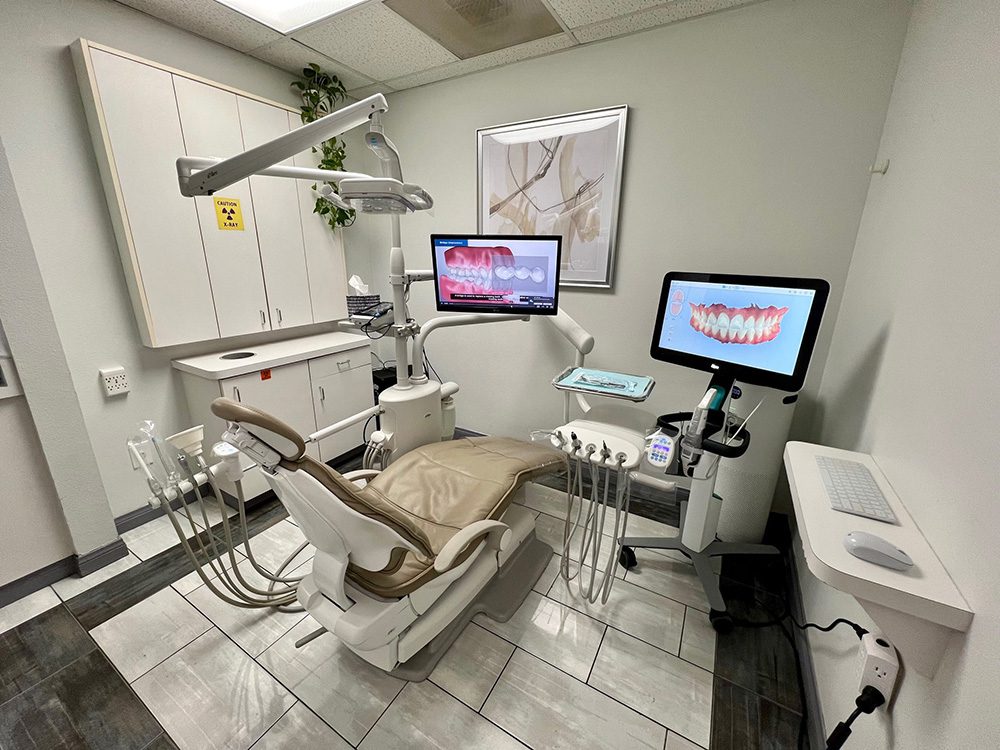 Dentist chair and tools.